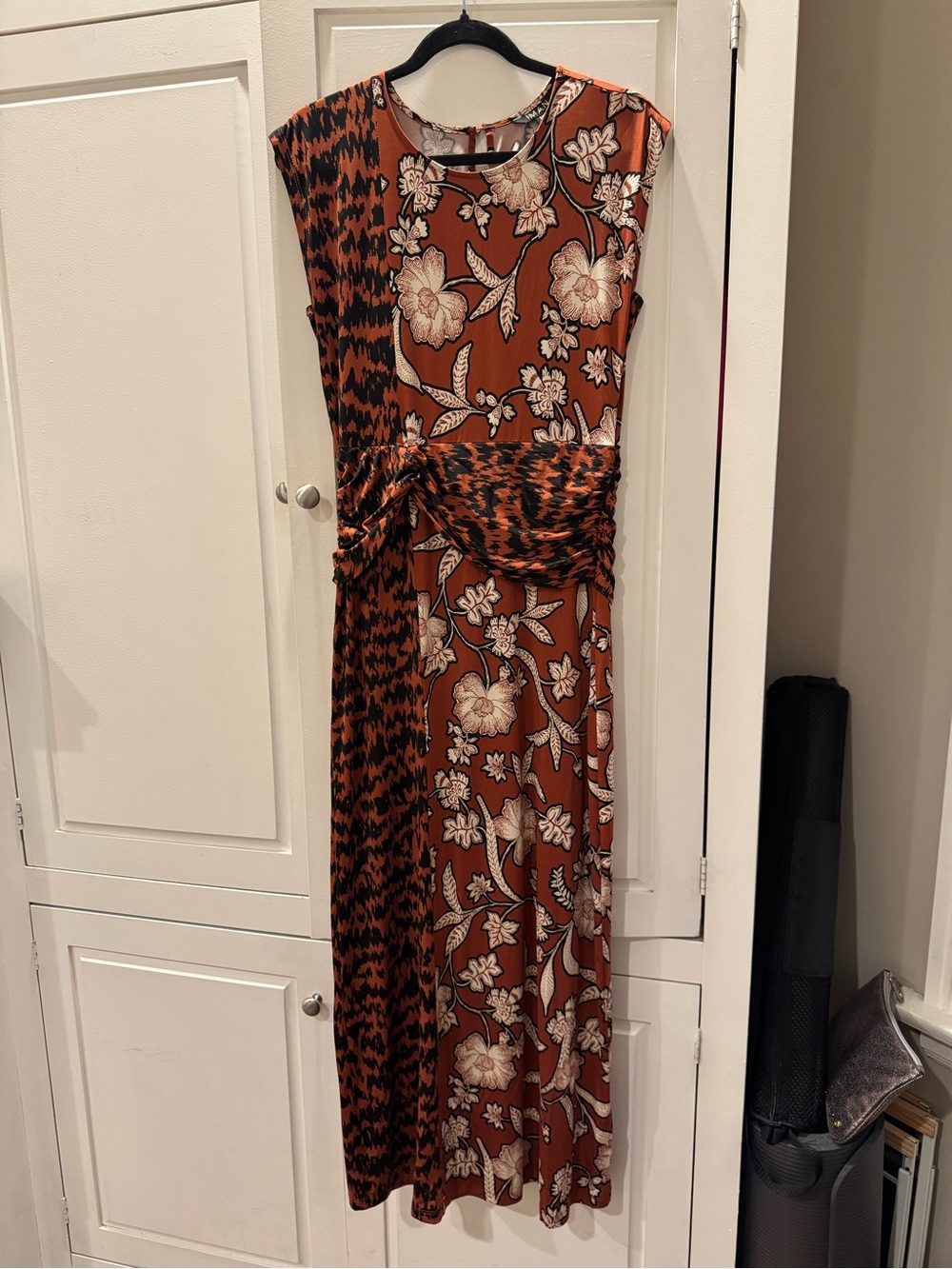 IMAN Rust Floral & Animal-Print Tie-Waist Maxi Dress